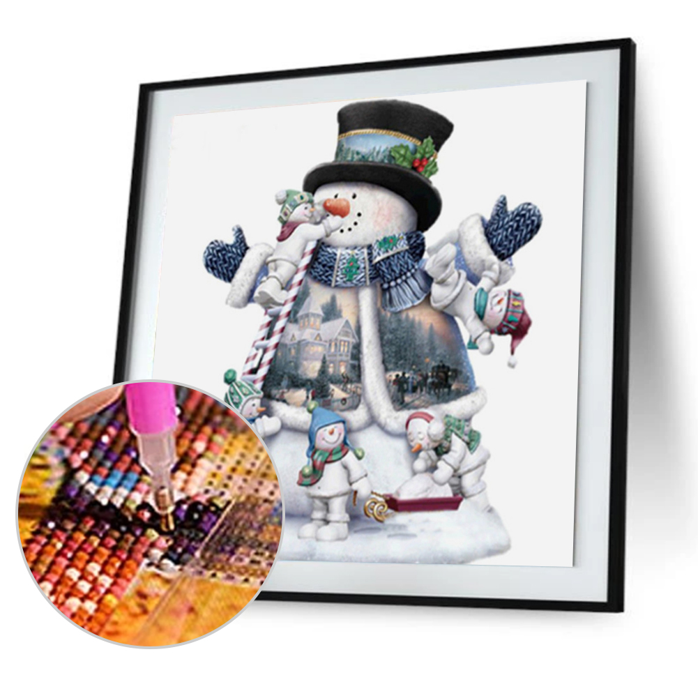

30*30CM Round Drill Diamond Painting-Christmas Snowman, 501 Original