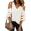 V-Neck Strapless Shoulder Patchwork T-Shirt by Inlyline