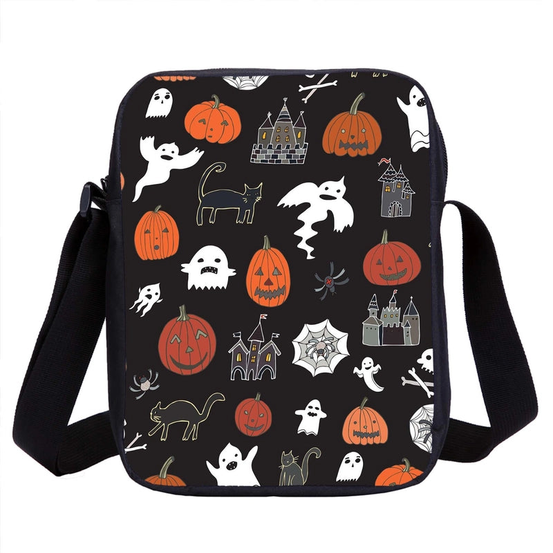 Halloween Unisex Polyester Printing Pumpkin Panda Vintage Style Square Zipper Crossbody Bag
