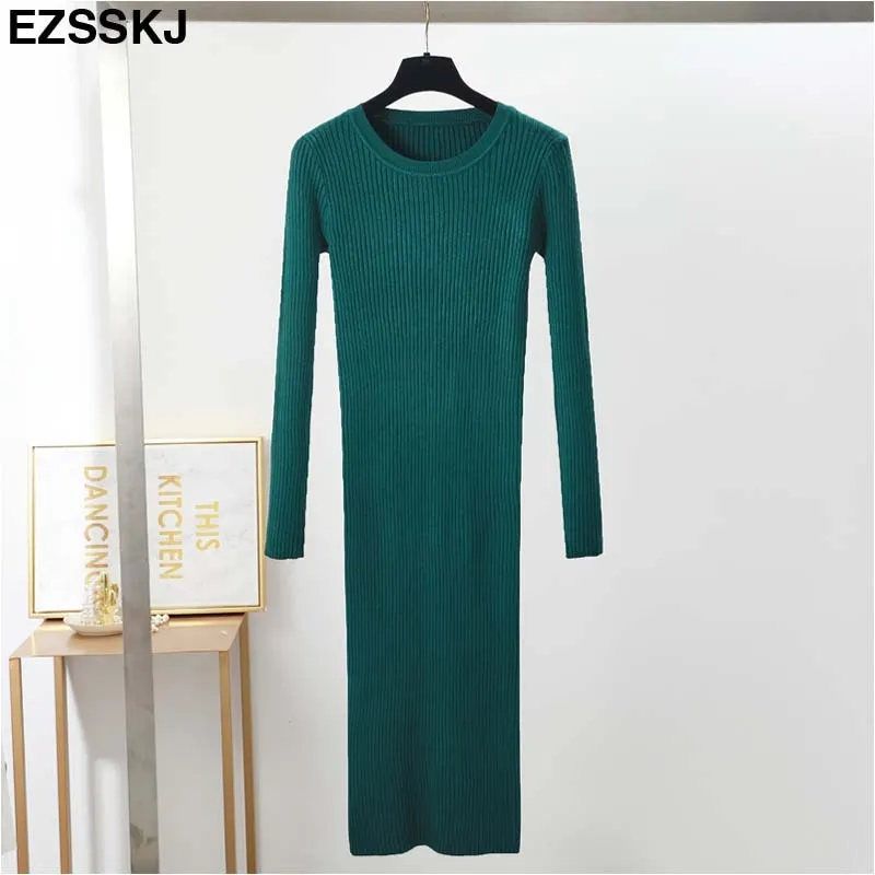 Autumn Winter long Sweater dress women solid bodycon Thick dress Female Jumper O-neck slim basic knit dress Long sleeve