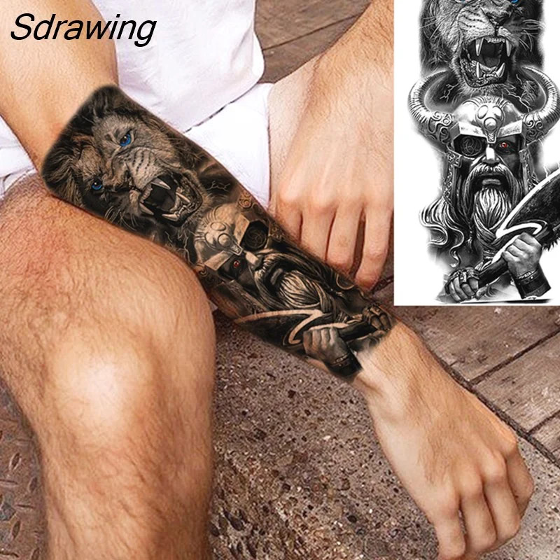 Sdrawing Realistic Black Devil Temporary Tattoos For Men Adult Tiger Pirate Skeleton Vampire Fake Tattoo Forearm Scary Tatoo Joker