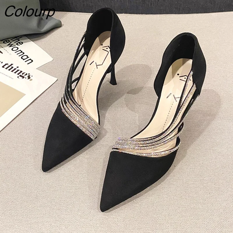 Colourp Nude Leather Black Suede Patent Leather Strappy Women 2022 New Autumn Pumps Evening Party High Heels Ladies Chaussure Femme
