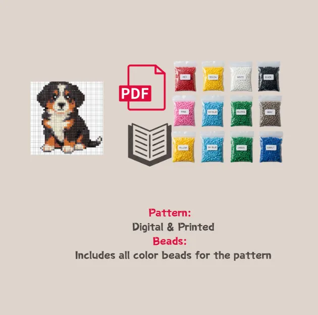 Bernese Mountain Dog Pattern Fuse Bead Kit  | Cute DIY Fuse 1148 Beads Set
