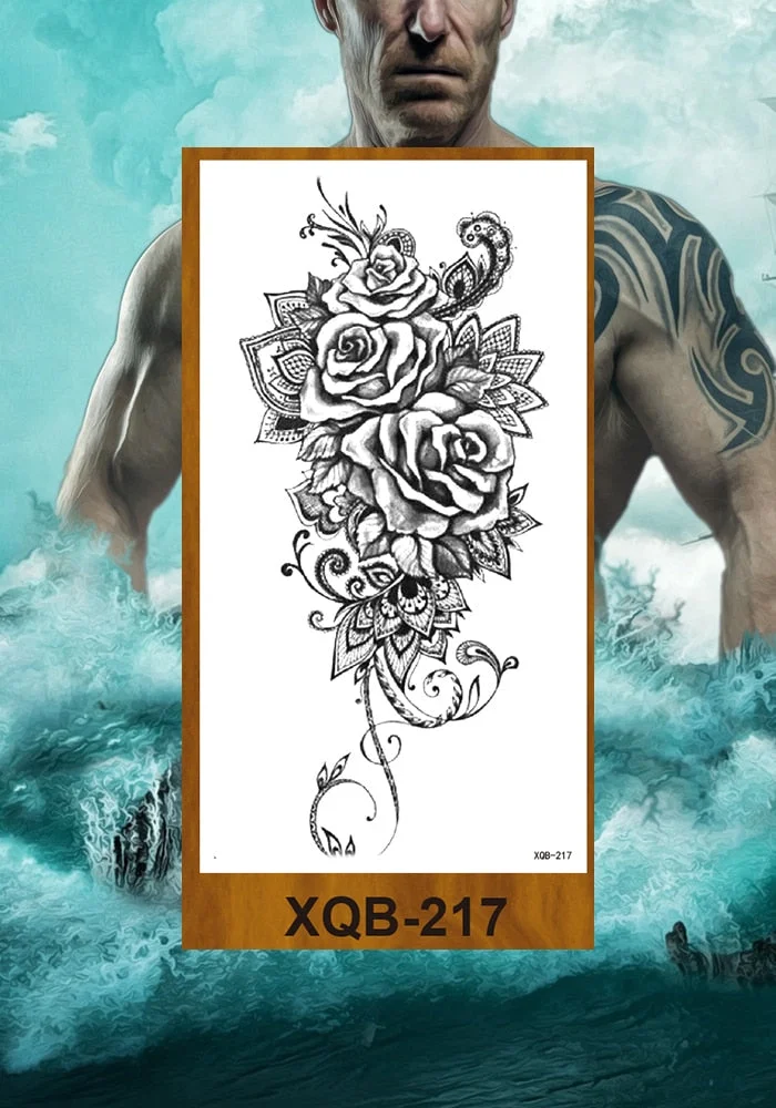 Temporary Tattoos Stickers Women Girls Arm Waist Buttocks Chest Art Fake Tatoo Sexy Flower Bush Peony Rose Lily Body Face Jewels