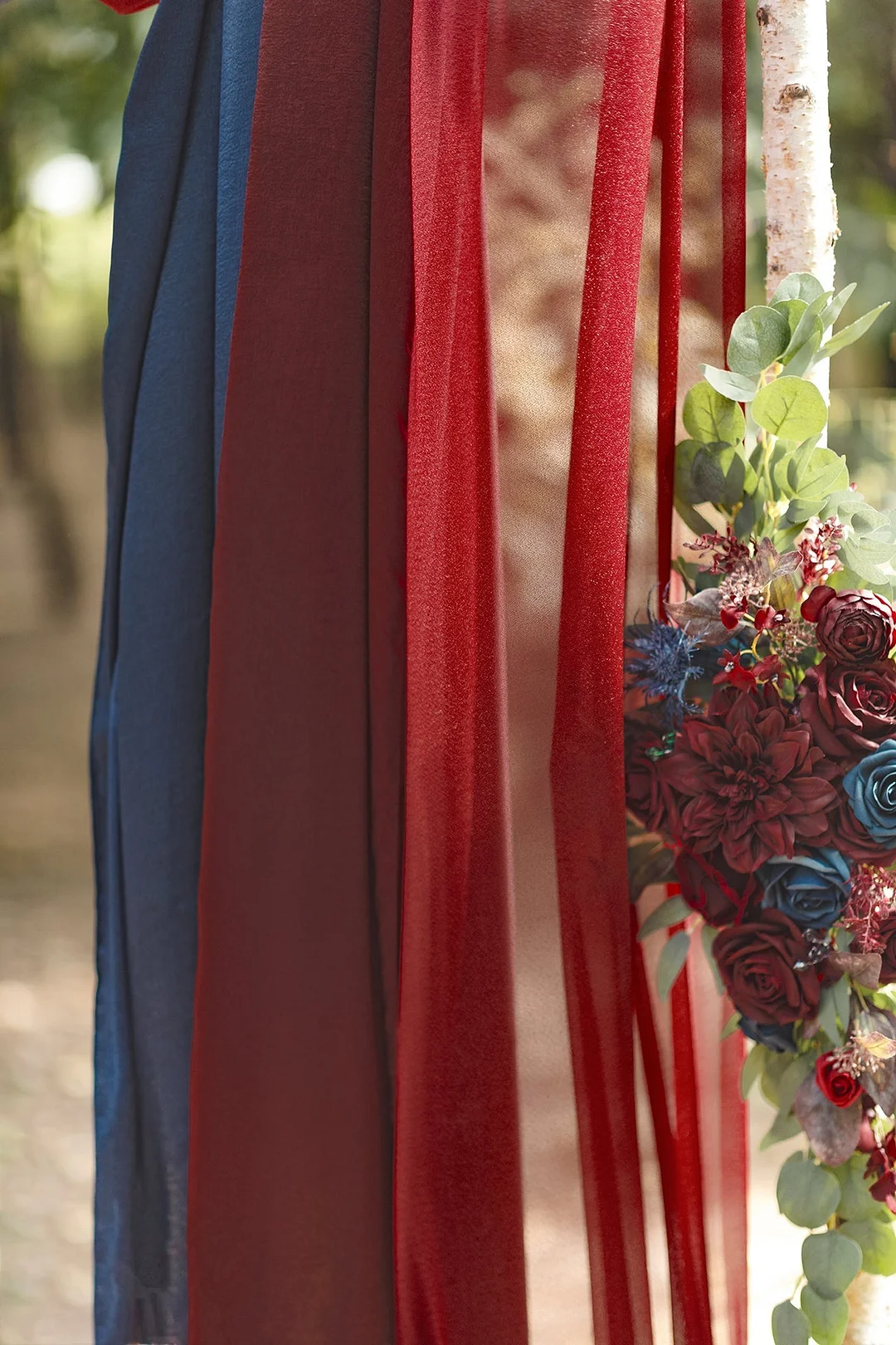 Flower Arch Decor with Drapes in Burgundy & Navy