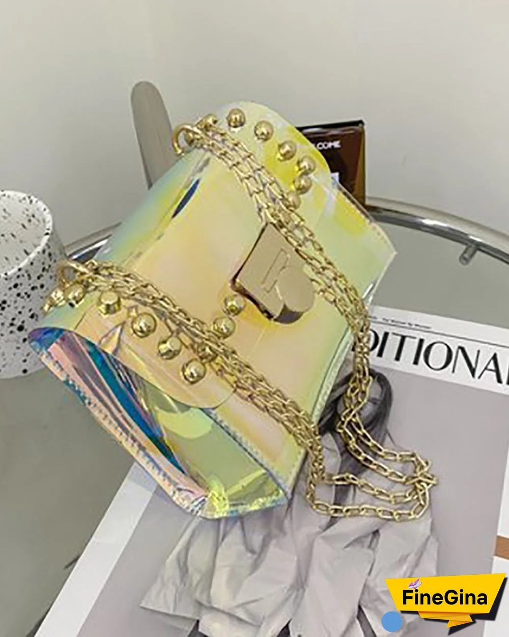 Colorful Clear Rivet Decor Square Bag