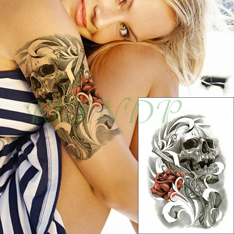 Waterproof Temporary Tattoo Sticker Black Snake Skull Flower Fake Tatto Flash Tatoo Hand Arm Foot Body Art for Men Women