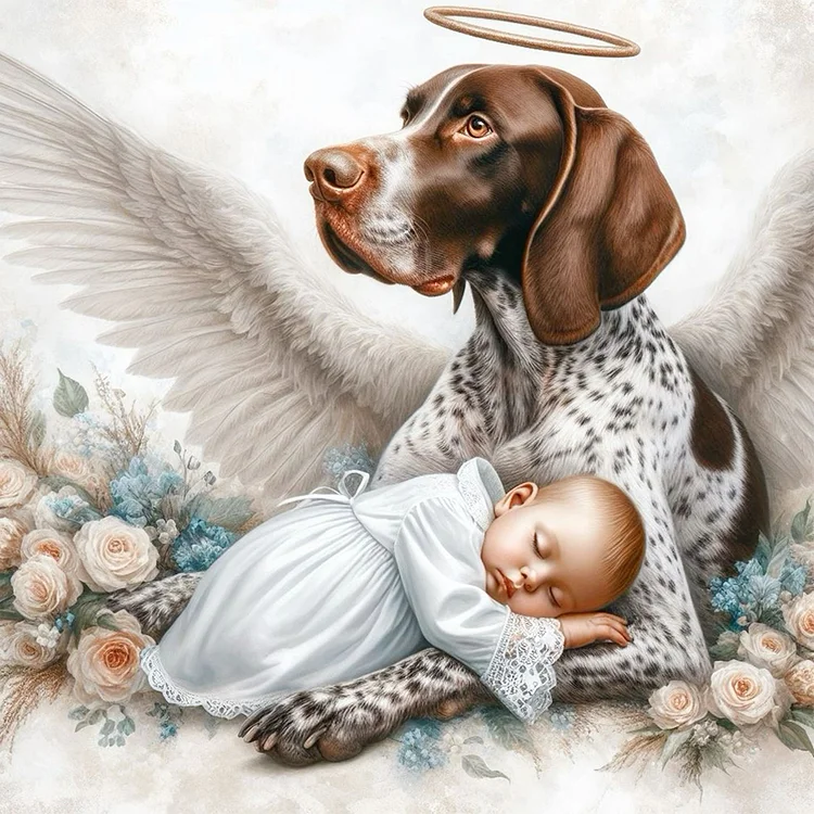 Full Round Diamond Painting - Angel Dog And Baby 30*30CM