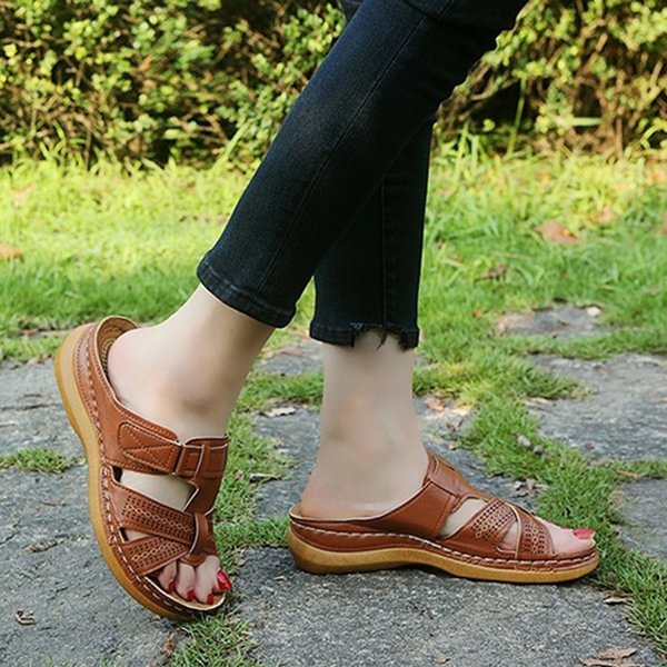 Plus Size Women Premium Orthopedic Open Toe Sandals Female Slippers Buckle Strap Vintage Anti-slip Breathable for Summer 35-43 - Shop Trendy Women's Clothing | LoverChic