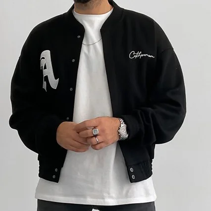 A-line Embroidered Knitted College Jacket、、URBENIE