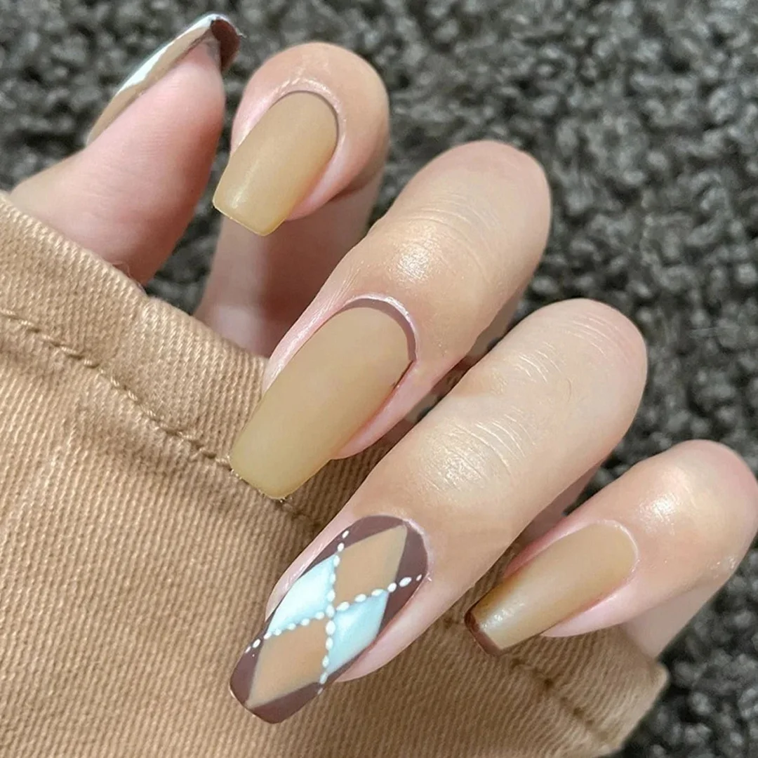 24pcs false nails matte Green Nails Patch Glue Type Removable Long Paragraph Fashion Manicure False Nails Patch Manicure Tool-Nail Inspo