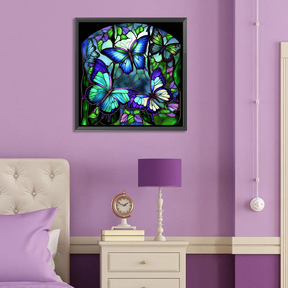 Diamond Painting - Full Round Drill - Stained Glass Butterfly(Canvas|30*30cm)