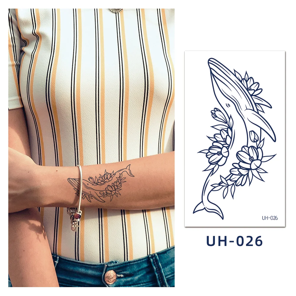 Sdrawing Stickers Semi-permanent Juice Lasting Tattoo Blue Butterfly Fake Waterproof Tattoos Temporary Women Arm Chest Body Art