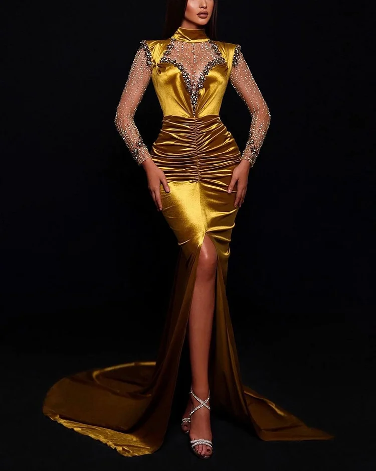 studded embroidered slim dress