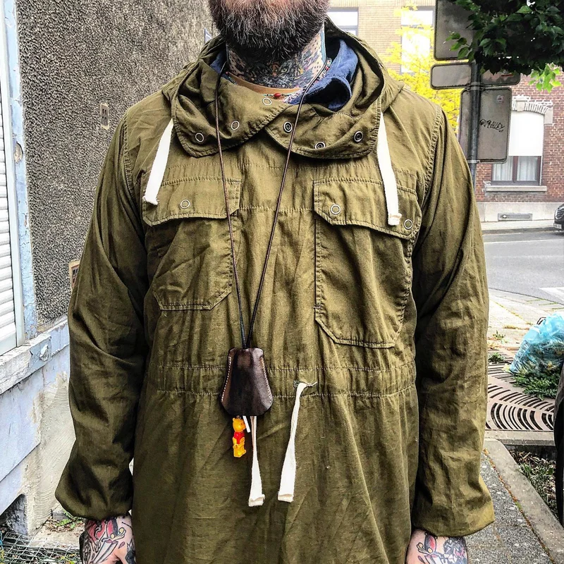 Vintage Military Hooded Drawstring Pullover Trench Coat