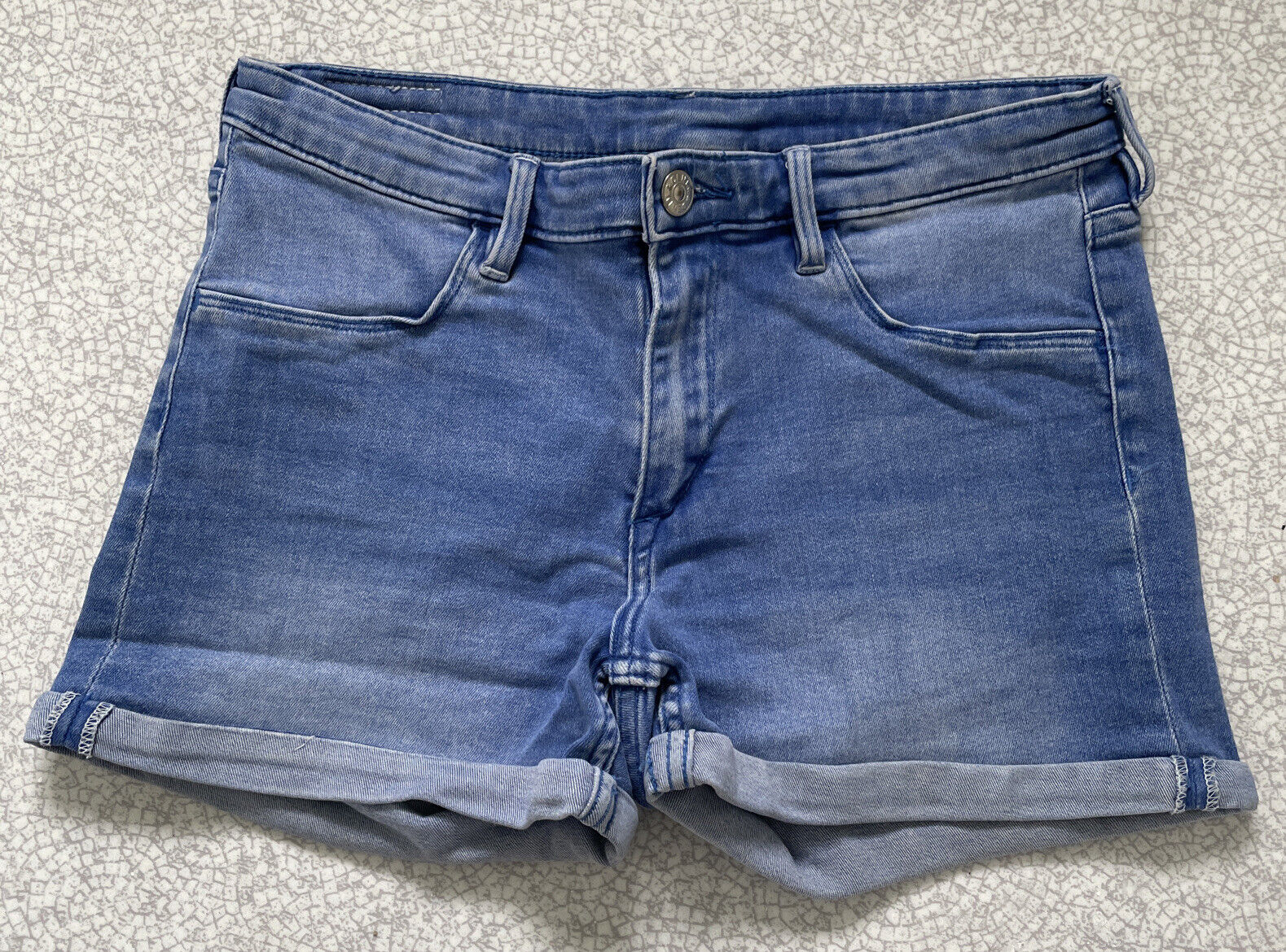 H&M Girls Blue Denim Skinny Fit Stone Washed Shorts Age 13/14 Years