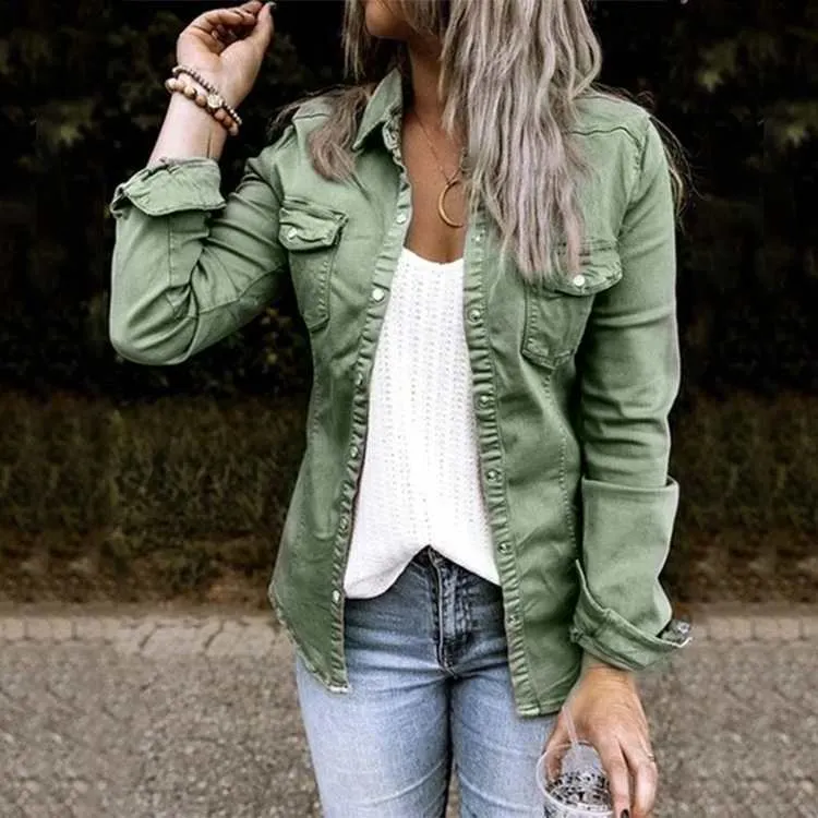 Brownm Splicing Fashion Casual Denim Shirt Jacket