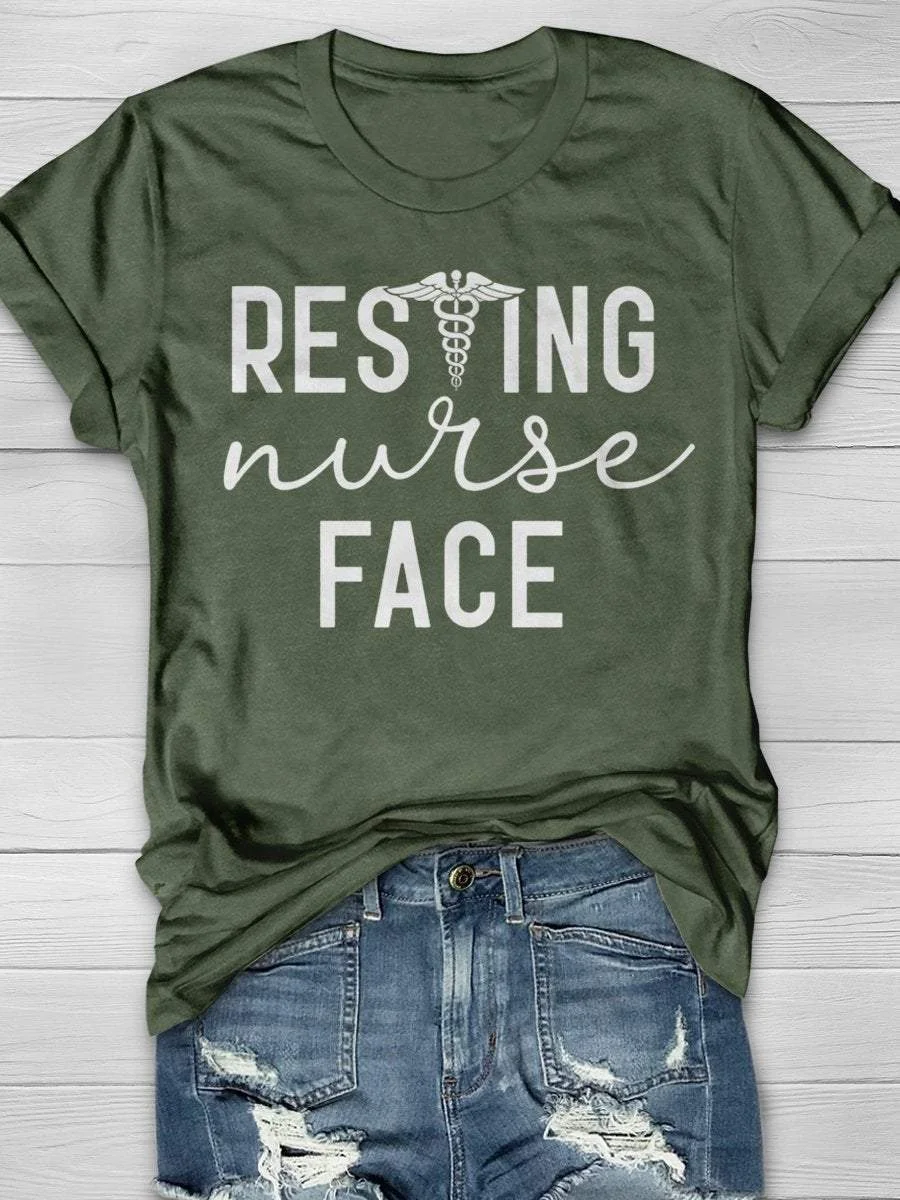 Resting Nurse Face Funny Print Short Sleeve T-shirt