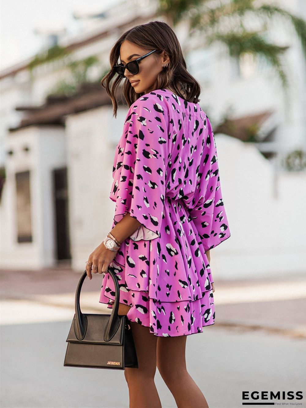 Fashionable Printed Wave Sleeve Dress for Women | EGEMISS