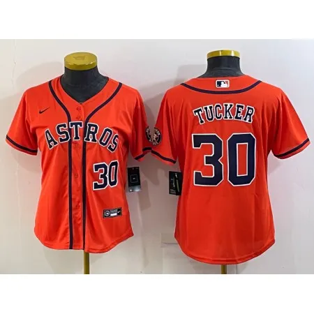 Women's Houston Astros #30 Kyle Tucker Orange With Patch Cool Base Stitched Baseball Jersey(Run Small) 964G