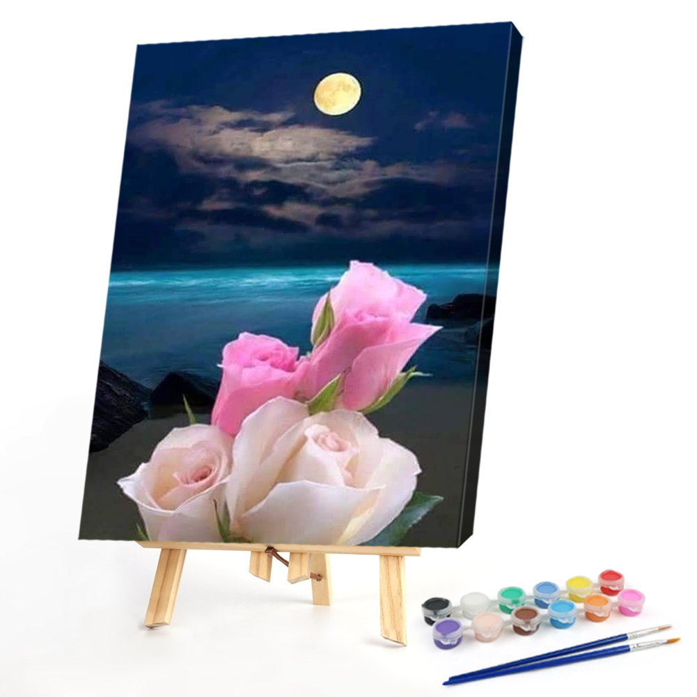 

40*50CM - Paint By Numbers - Moon And Flowers, 501 Original