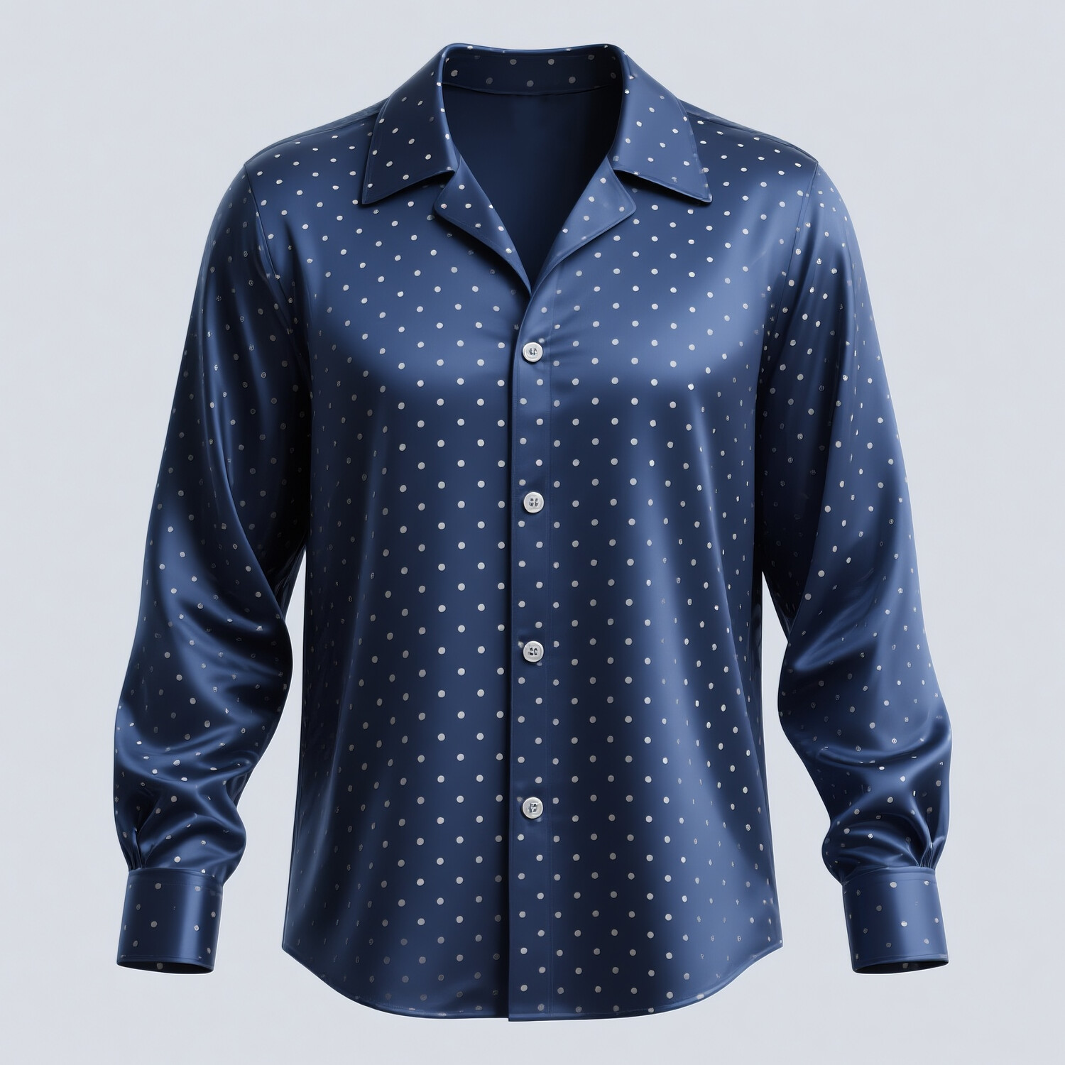 Men's Camp Collar Single Breasted Long Sleeve Polka Dot Satin Shirt
