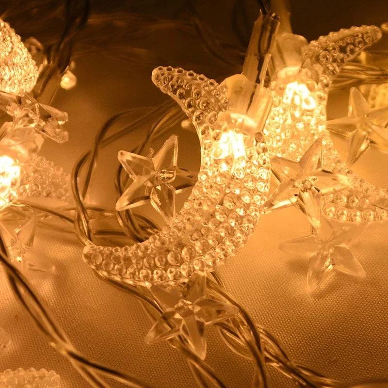 Moon Star LEd Light String Eid Mubarak Decoration for Home Ramadan Kareem Muslim Islamic Decor Hajj Mubarak Eid Gifts Al Adha