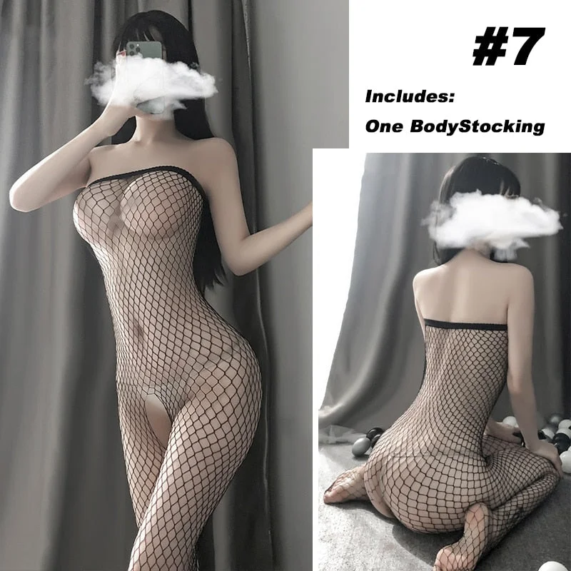 OJBK Sexy Lingerie 16 Types Teddies Fishnet Erotic Outfit Open Crotch Stretch Mesh Body Stockings Elasticity Underwear 2022 New