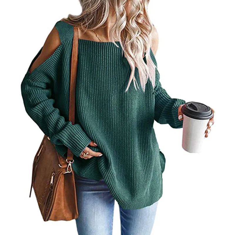 Wongn Wongn And Winter New Fashion Sling Long Sleeve Off-The-Shoulder Jumper Knit Sweater Woman