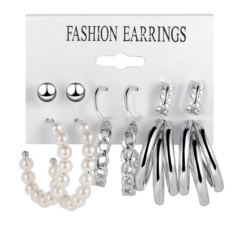 Hot Sale Retro Gold Geometric Ladies Earrings Set Fashion Pearl Earrings Earrings Diamond
