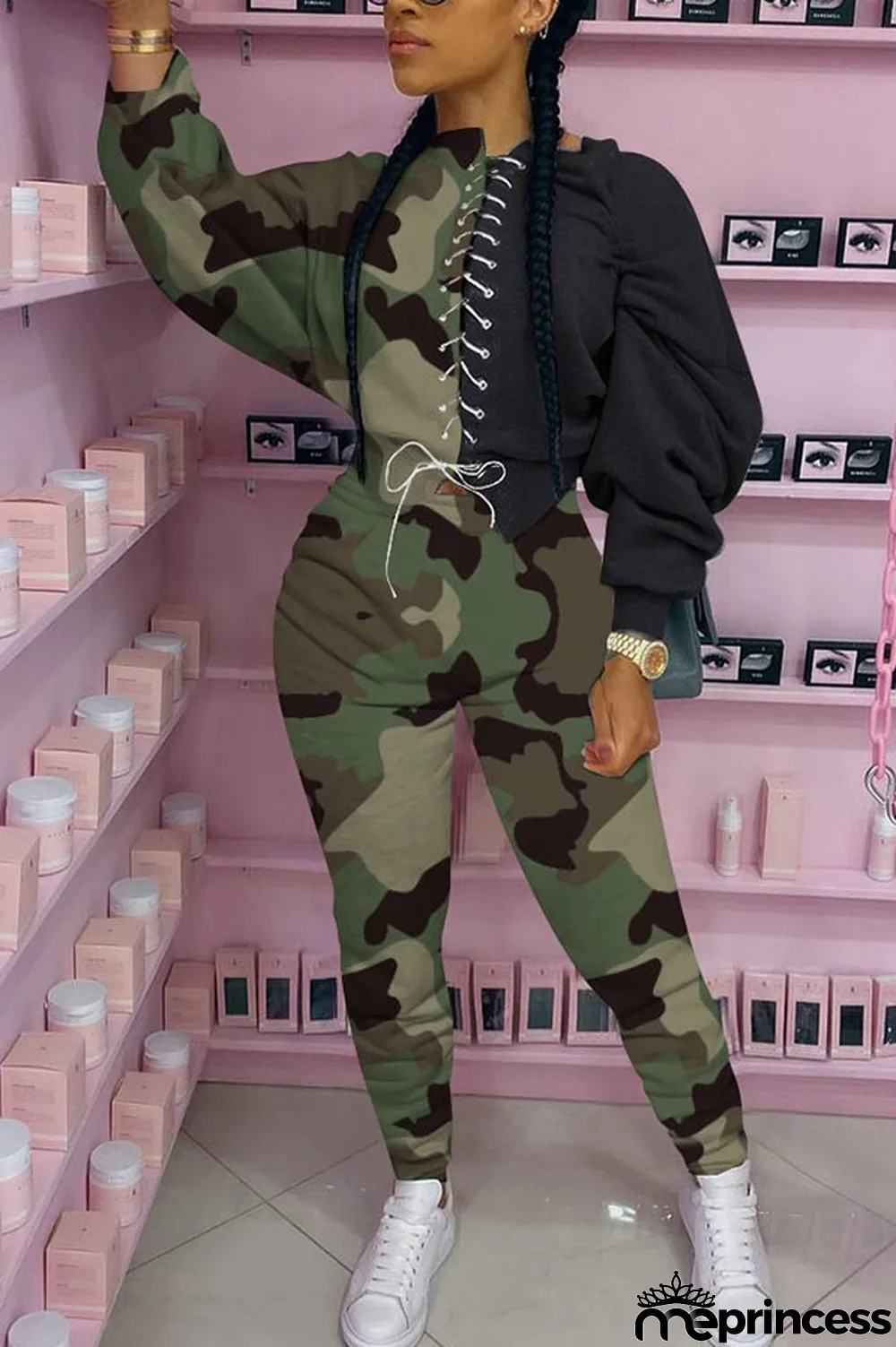 Red Casual Print Bandage Split Joint O Neck Long Sleeve Two Pieces