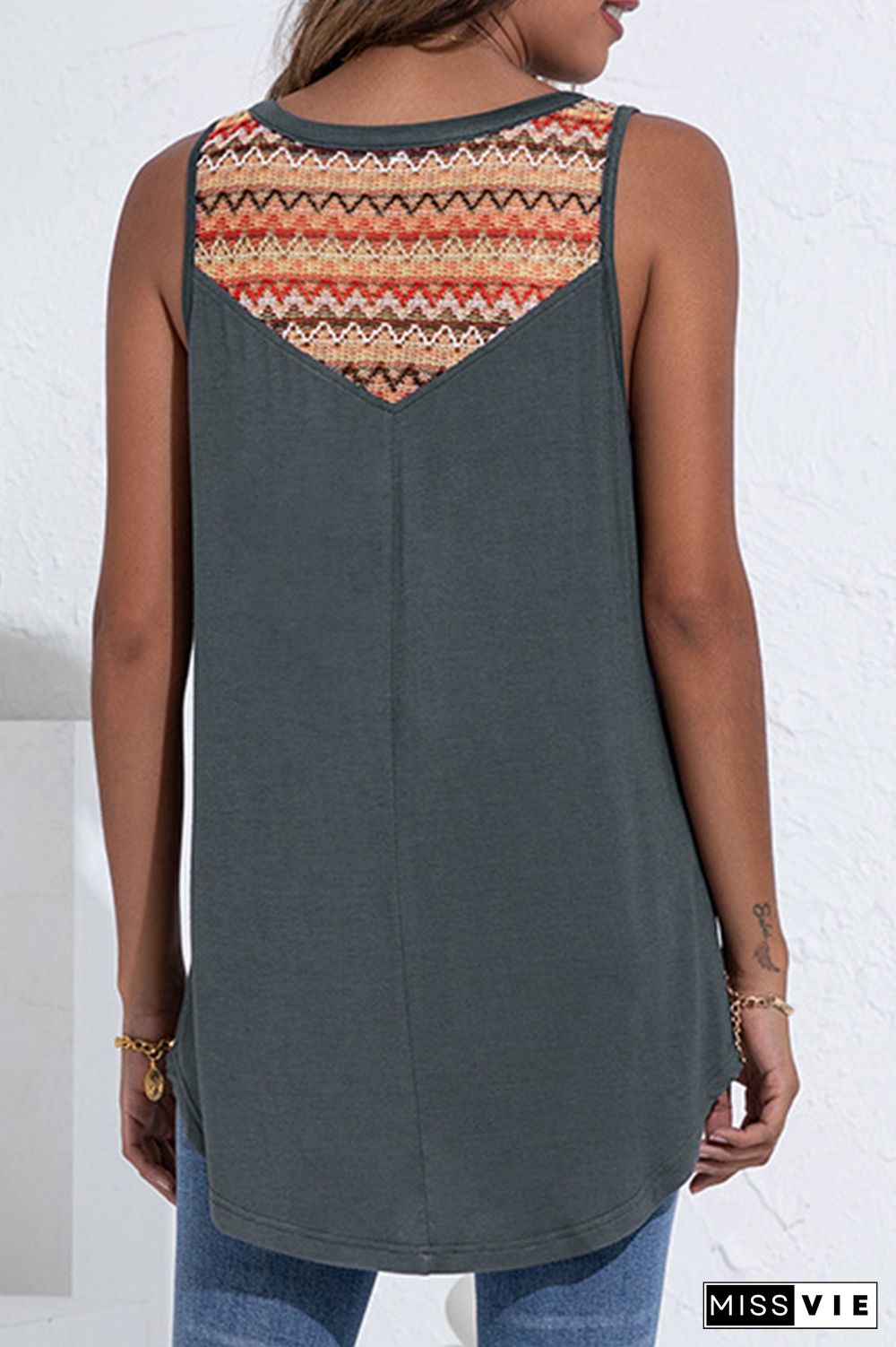 Fashion Street Print Buckle V Neck Tops(4 Colors)