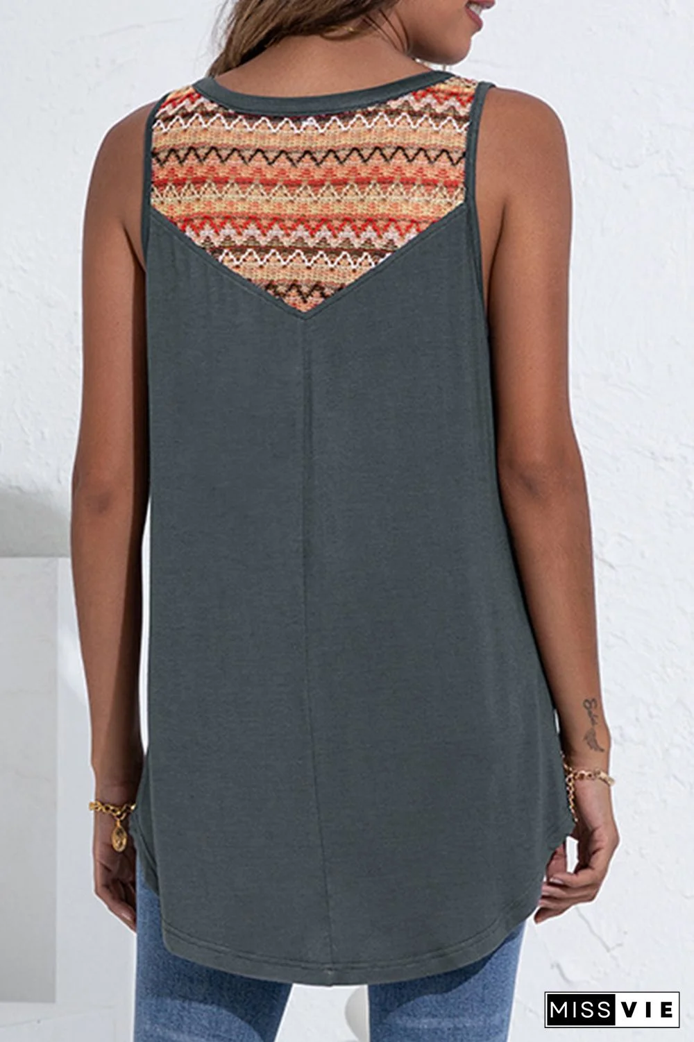 Fashion Street Print Buckle V Neck Tops(4 Colors)