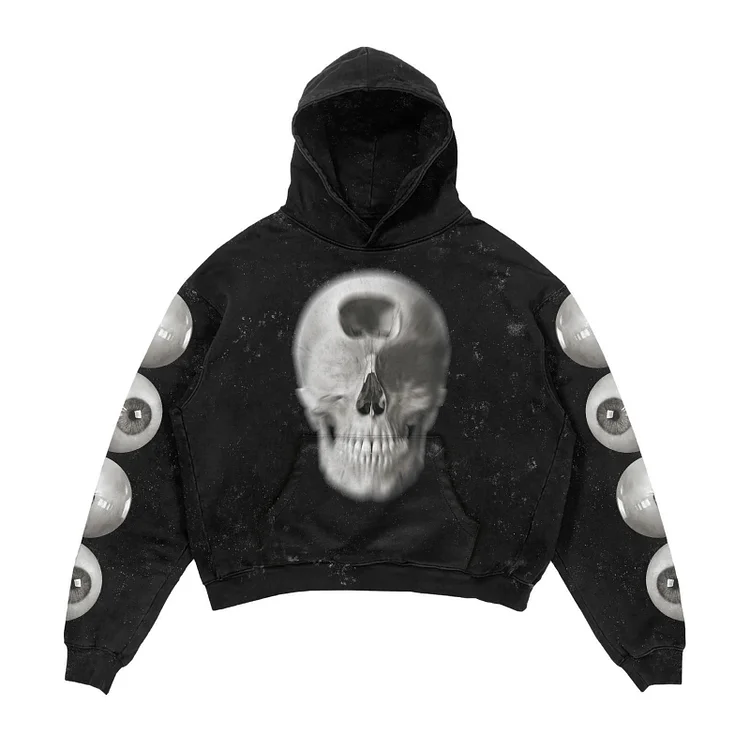 White Skull Lazy Street 3D Printing Loose Hooded long-sleeved Sweater Hoodie-VESSFUL