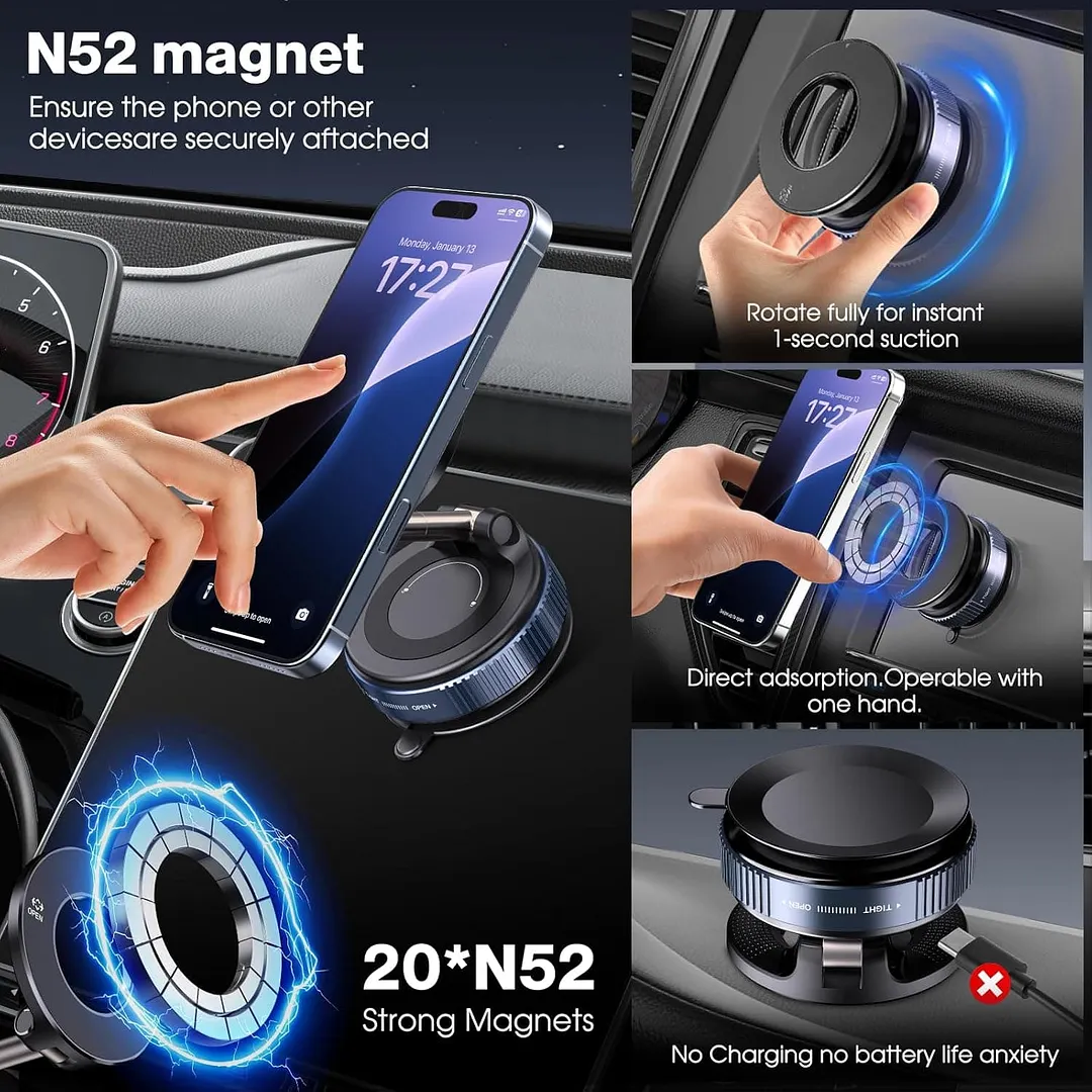 One-Step Lock Magnetic Vacuum Phone Mount
