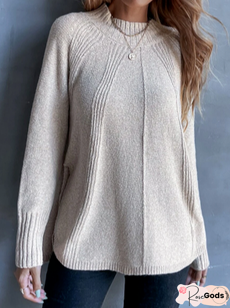 Plain Wool/Knitting Crew Neck Casual Sweater