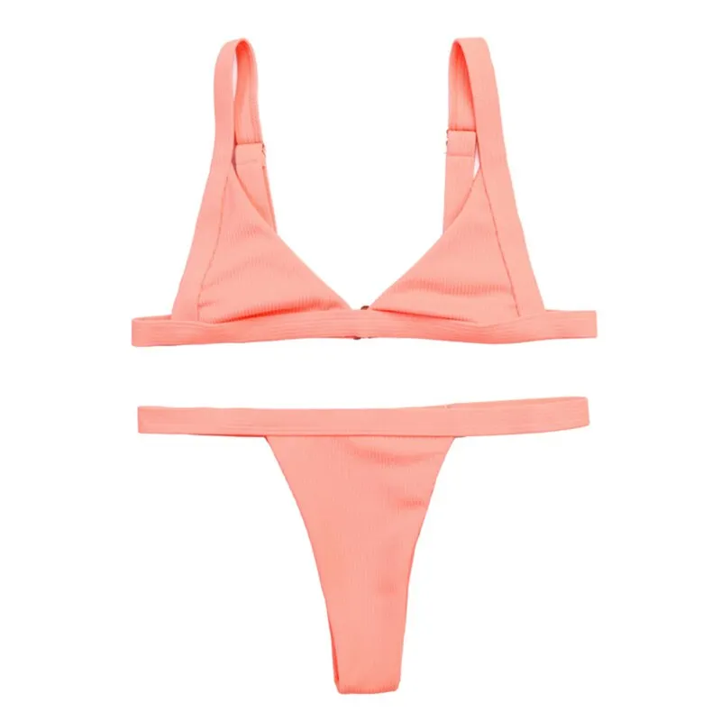 Sexy Brazilian Swimwear Women Bikini Set Solid Color Bandeau Low Waist Bottom Swimsuit Swimwear Bathing Suit Biquini Mujer