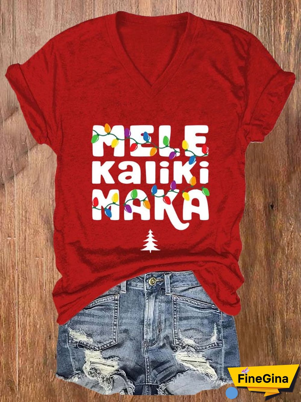 Women's Mele Kalikimaka Christmas Printed Short Sleeve T-Shirt