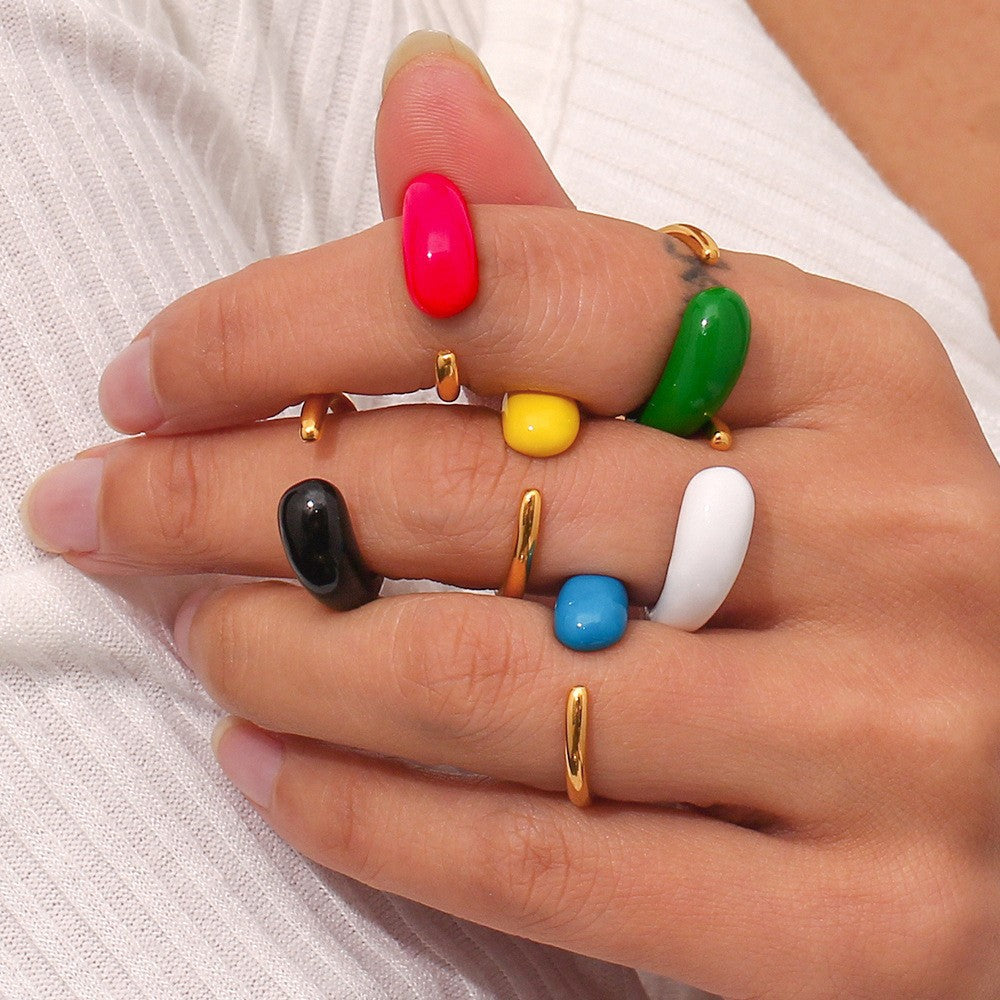 Women Fashion Circle Geometric Stainless Steel 18K Gold Plated Rings