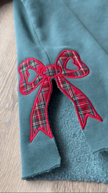 Merry Side Bow Cut-Out Sweatshirt, Plaid Christmas Pullover, Trendy Coquette Bow