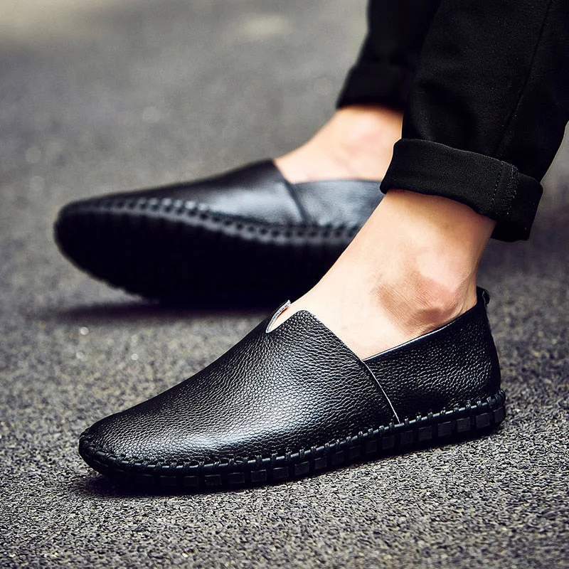 Casual Shoes Men Genuine Leather Shoes Ostrich black white flats outdoor Brand Luxury Loafers Shoes Leisure Mens big size 49