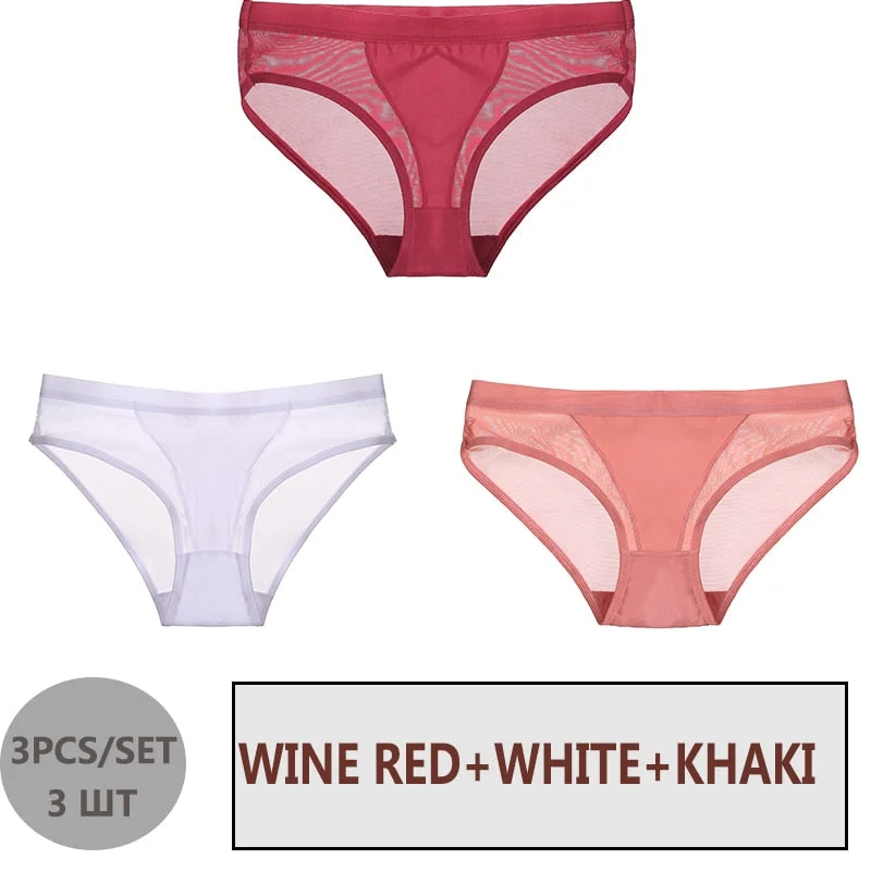 FINETOO 3PCS/Set Women Panties Sexy Mesh Lingerie Breathable Female Underwear For Woman Low-Rise Underpant Woman Panties Briefs