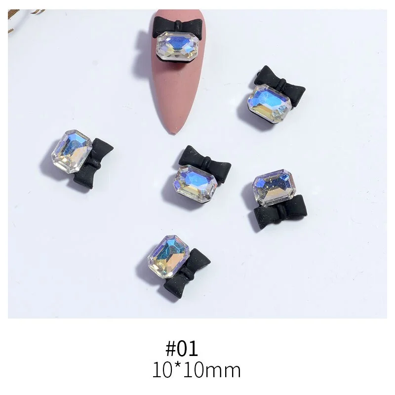 Nail Rhinestones Moonlight Bow Diamond Three-Dimensional Designs 5Pcs/Set Metal Spray Paint Nail Decoration Beauty Salons