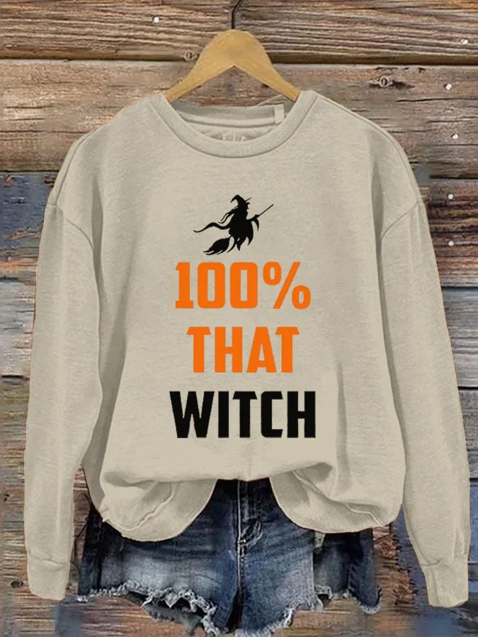 Women's Salem 100% That Witch Printed Round Neck Long Sleeve Sweatshirt socialshop