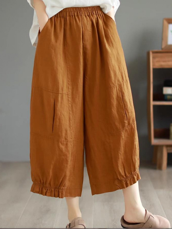 Solid Color Side Pockets Loose Wide Leg Pants
