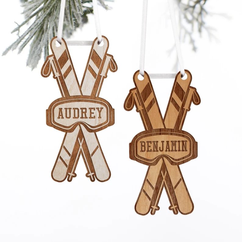 Skis Personalized Wood Ornament