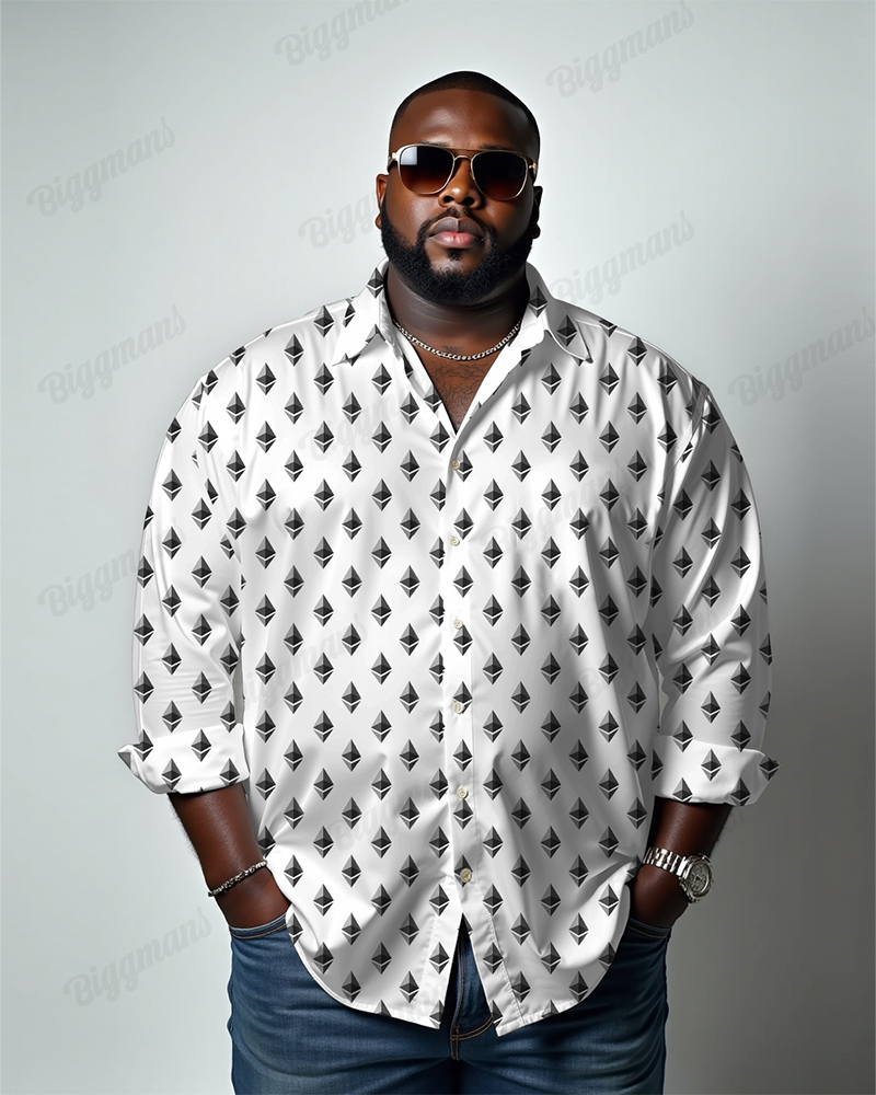 Solid Geometry Business Cotton Long Sleeve Shirt Men's Plus Size