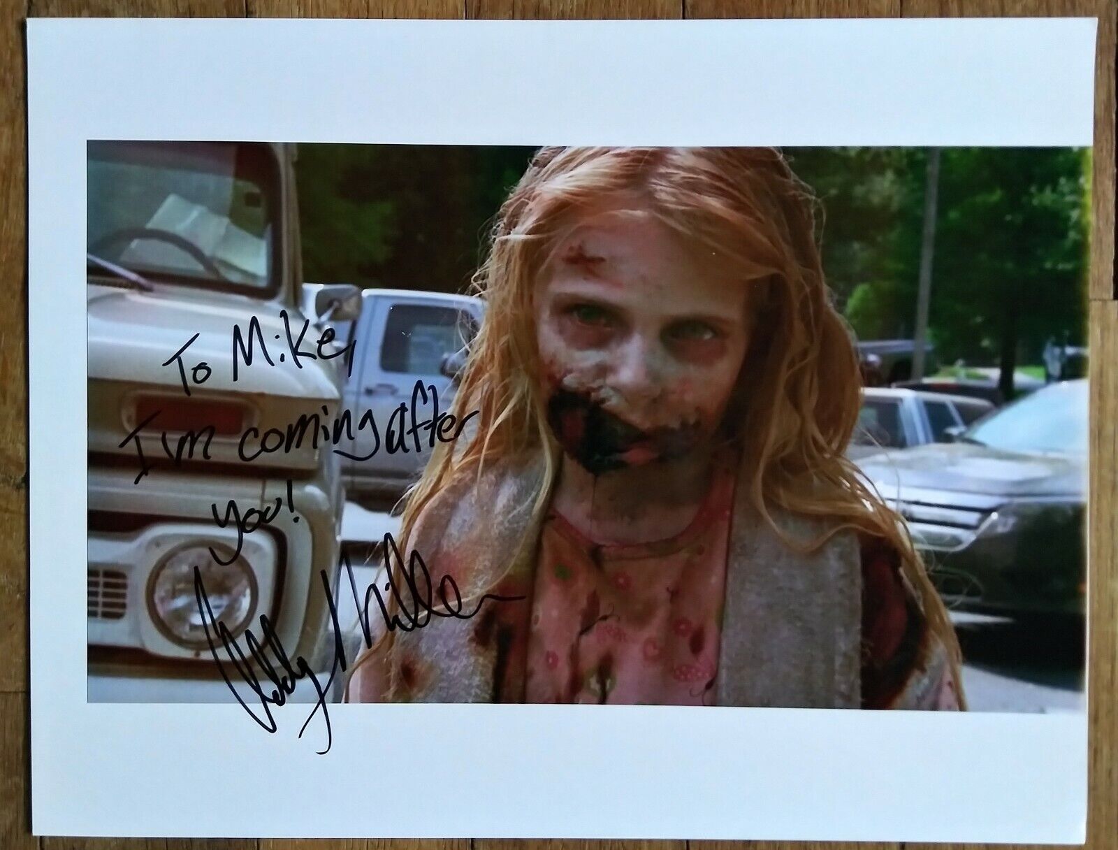 ADDY MILLER AUTOGRAPHED THE WALKING DEAD 8.5x11 Photo Poster painting - TEDDY BEAR GIRL ZOMBIE