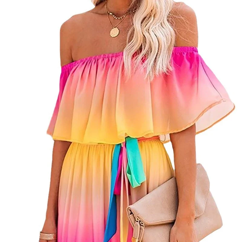 Uveng Uveng Summer New Rainbow Gradient Dress Ebay Collar Dress