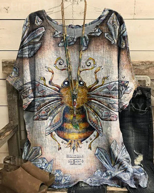 Vintage Bee Flower Casual Tee